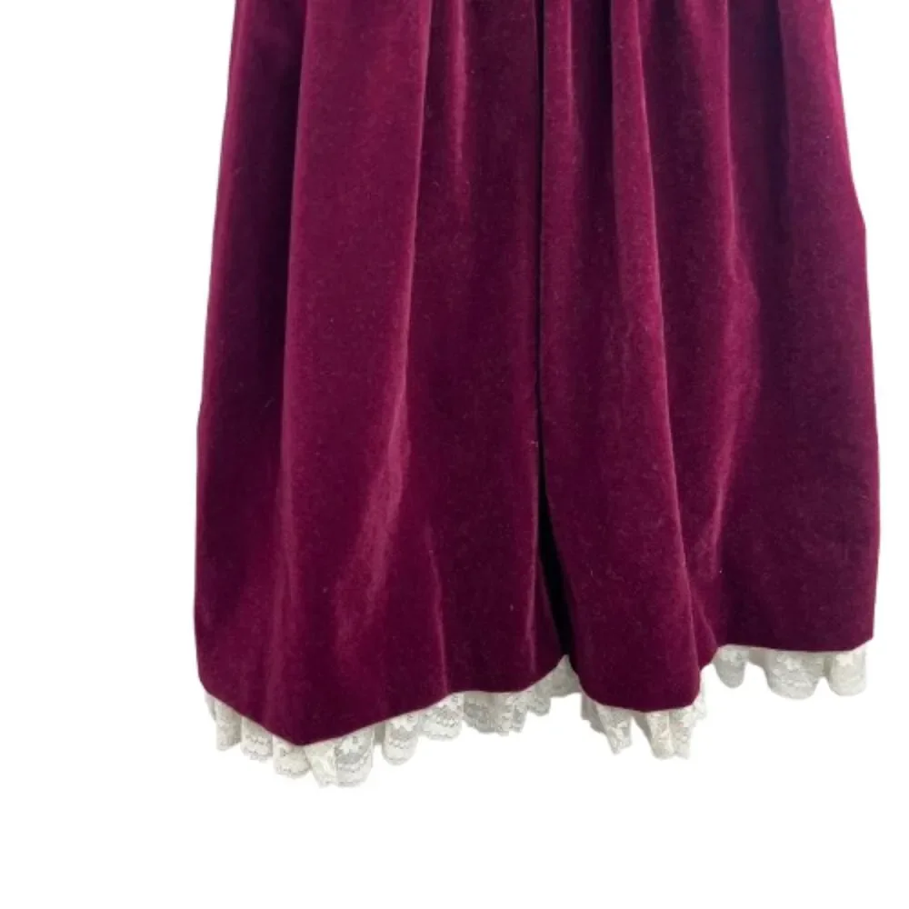 Vintage Jo Lene Girls Burgundy Velvet Lace Trim Dress Victorian Style Size 7 - Picture 5 of 6